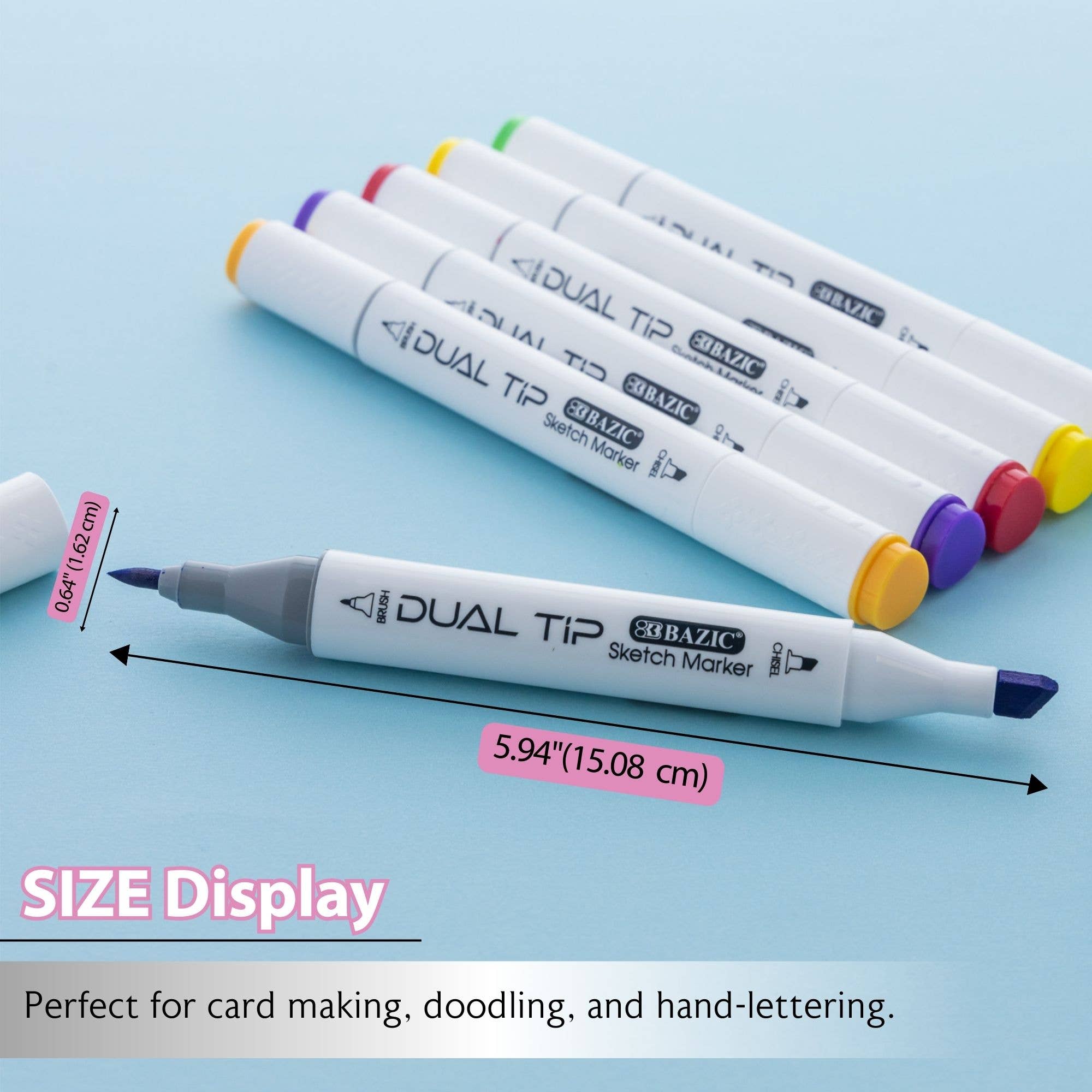 Dual Tip Sketch Markers, Pastel, Brush & Chisel, 6 Colors