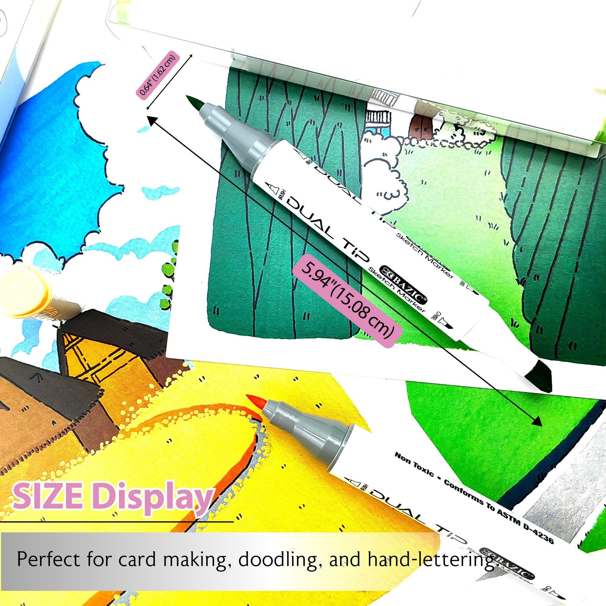 Dual Tip Sketch Markers, Fluorescent, Brush & Chisel