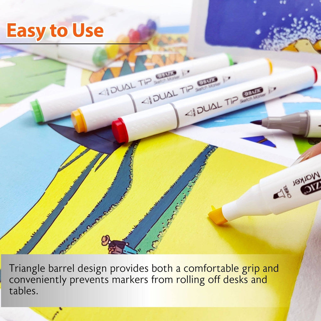 Dual Tip Sketch Markers, Fluorescent, Brush & Chisel