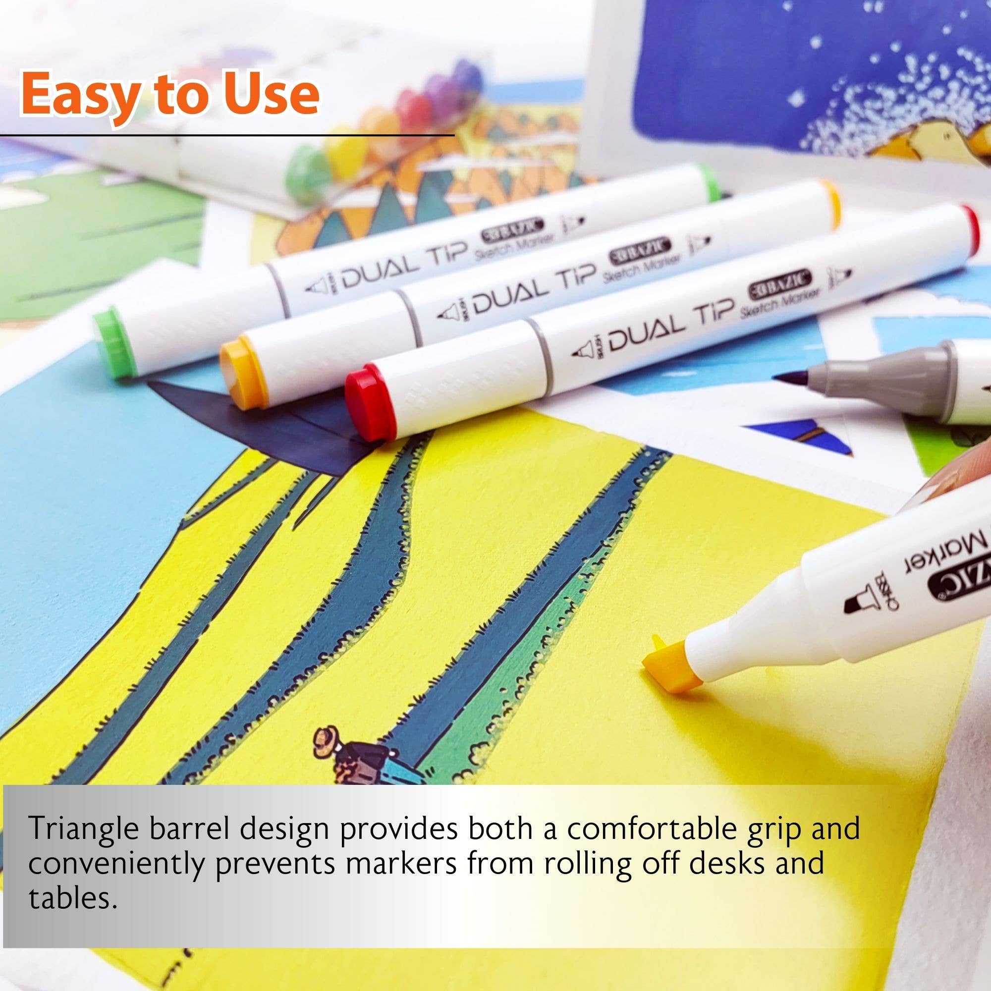 Dual Tip Sketch Markers, Fluorescent, Brush & Chisel