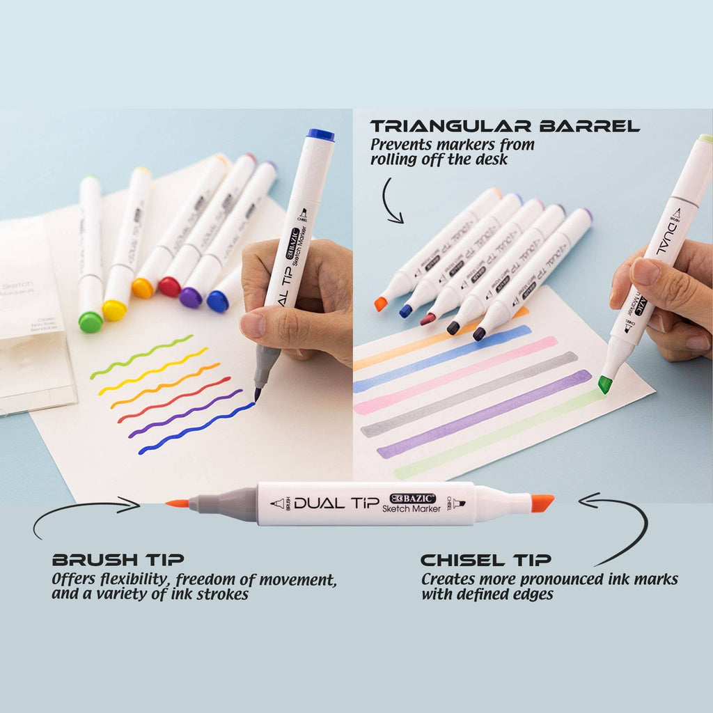 Dual Tip Sketch Markers, Fluorescent, Brush & Chisel