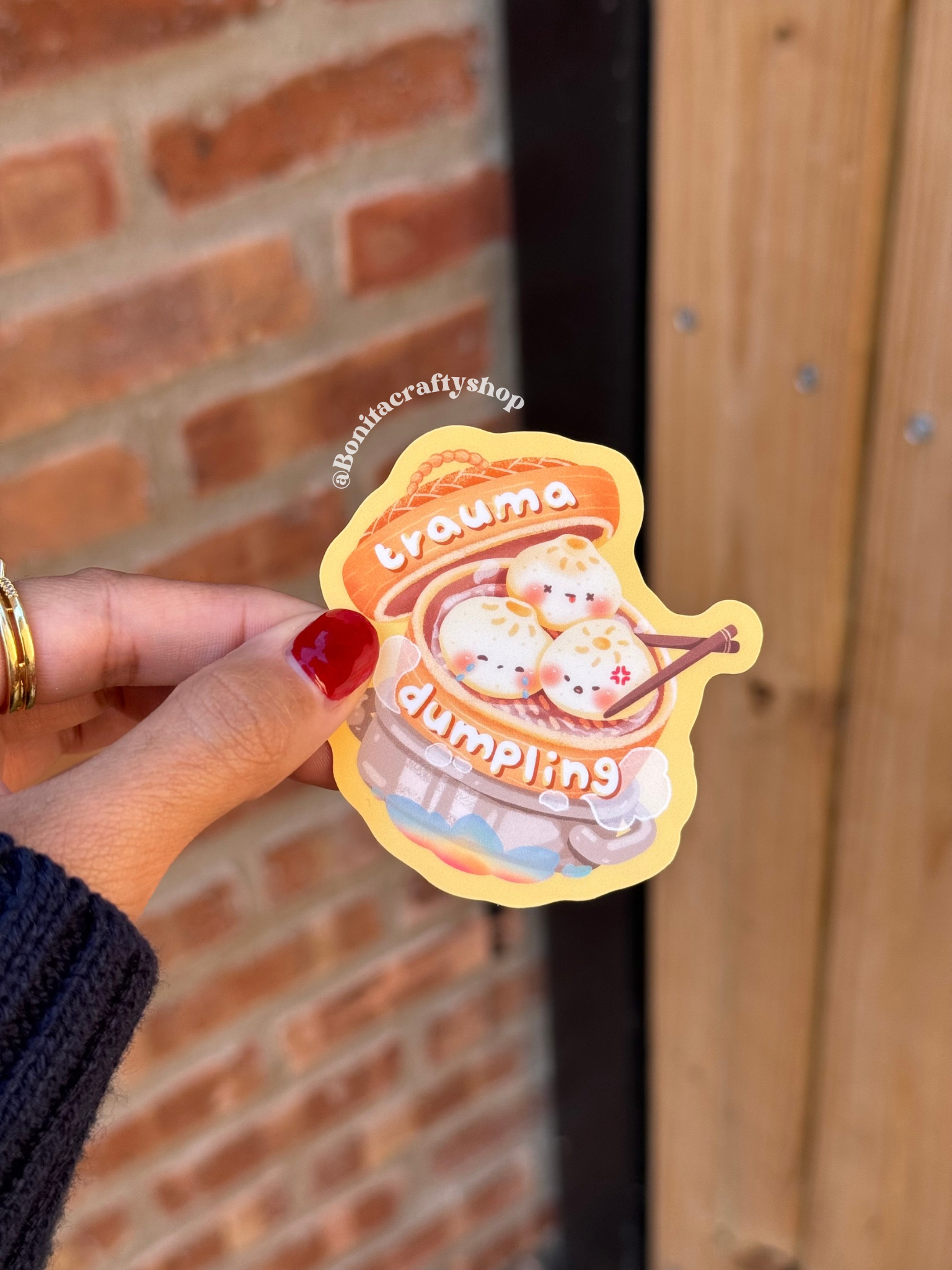Trauma Dumpling Matte Sticker Vinyl, Emotional Support Vinyl