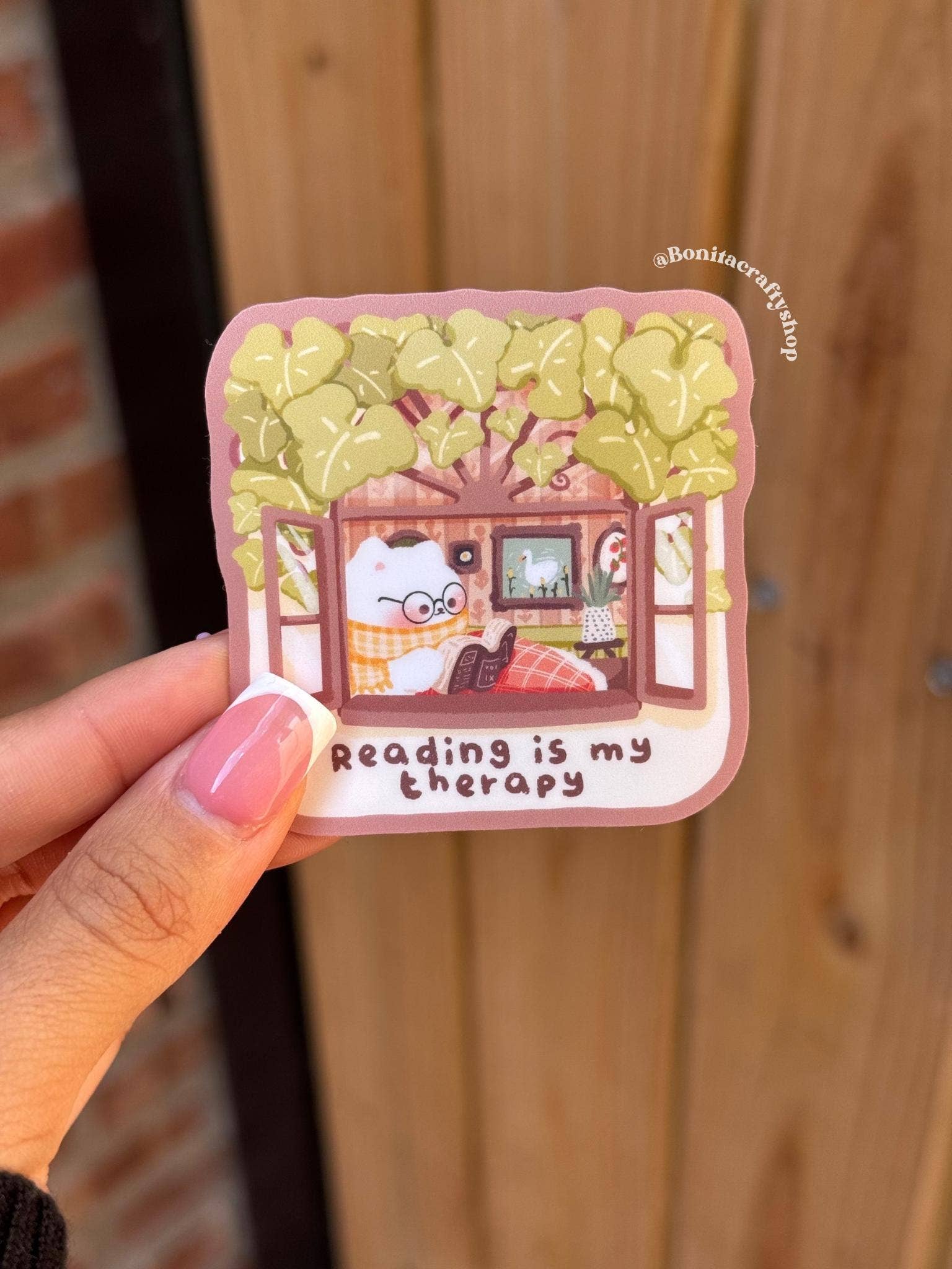 Reading Is My Therapy Kawaii Cat Vinyl Sticker