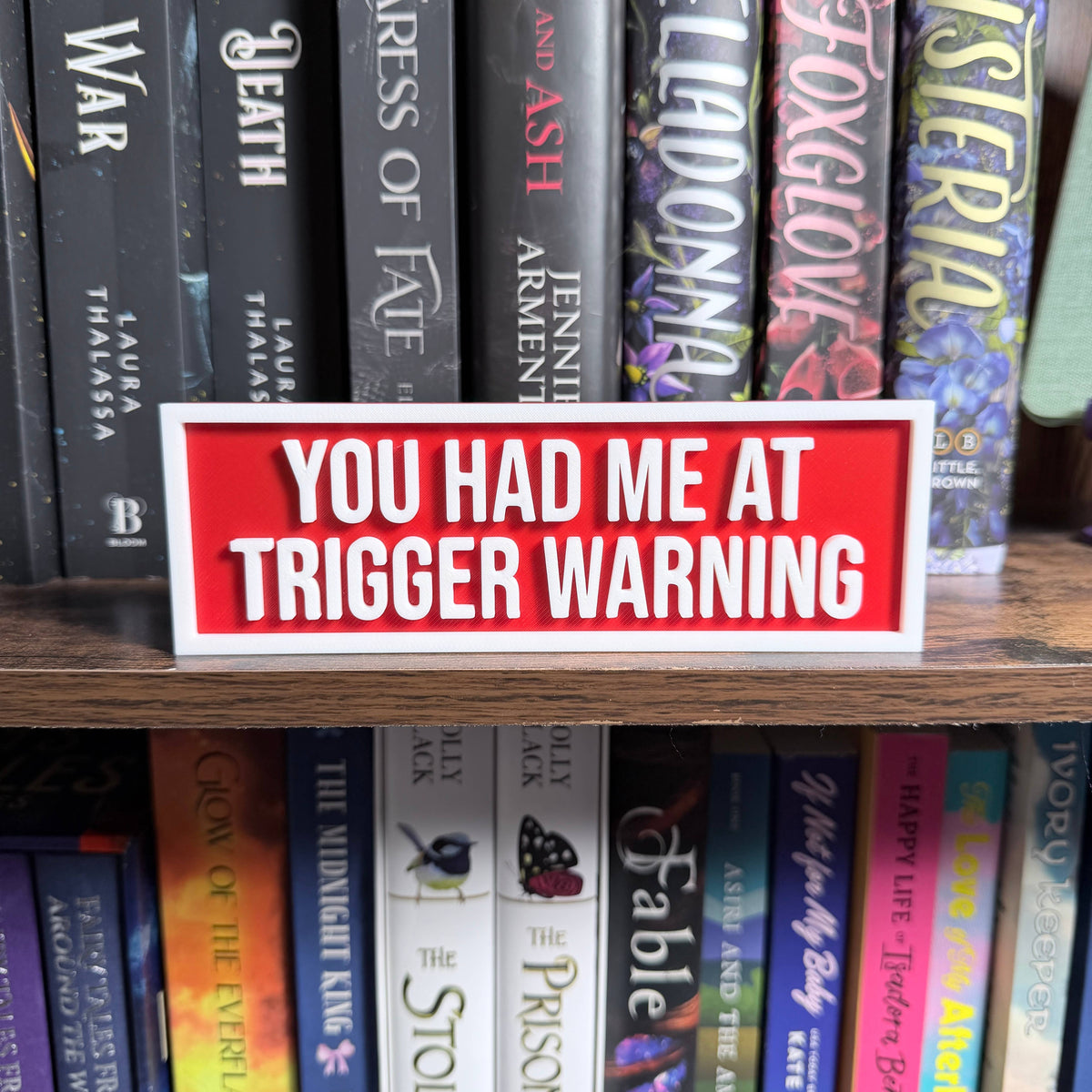 You Had Me at Trigger Warning Sign | Bookshelf Decor